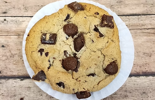 Large chocolate chip cookie with chocolate chunks