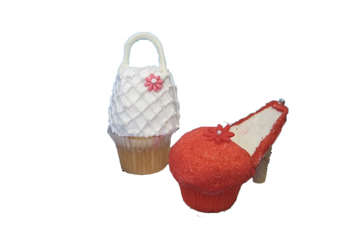 Purse and high-heel shaped cupcakes